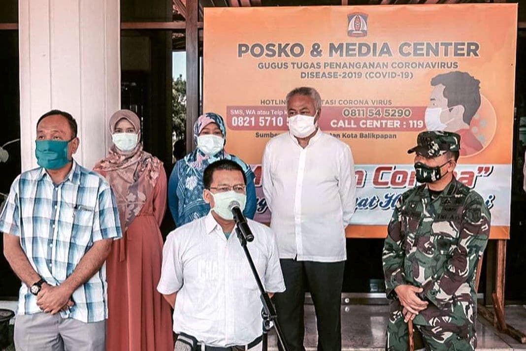 Sejumlah pasien yang sembuh dihadirkan dalam konpers di Balikpapan.