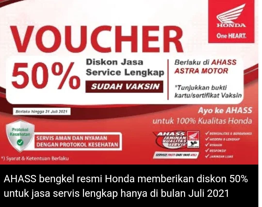 Diskon Jasa Service 50% bagi warga yang sudah divaksin