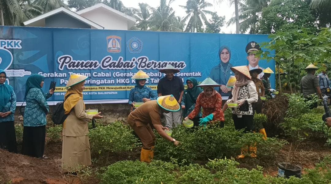 Wali Kota Balikpapan H Rahmad Mas'ud bersama Ketua TP PKK Kota Balikpapan Hj Nurlena Mas'ud menanam cabai bersama di  Jalan Dandito RT 22 Kelurahan Lamaru Kecamatan Balikpapan Timur, pada Senin, 4 Maret 2024