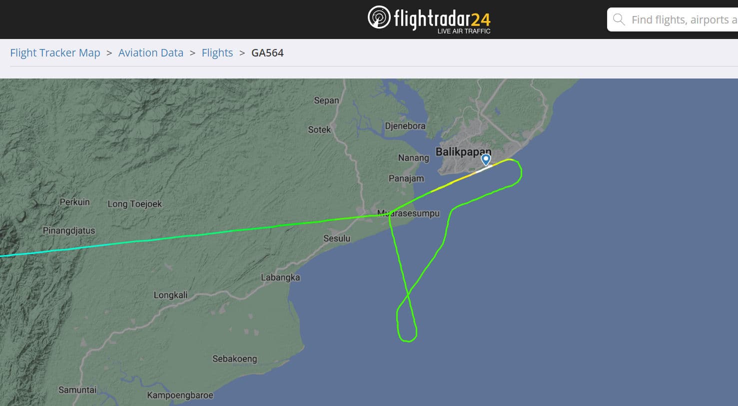 Riwayat penerbangan GA-564 rute Jakarta-Balikpapan yang terpantau situs Flightradar24. 