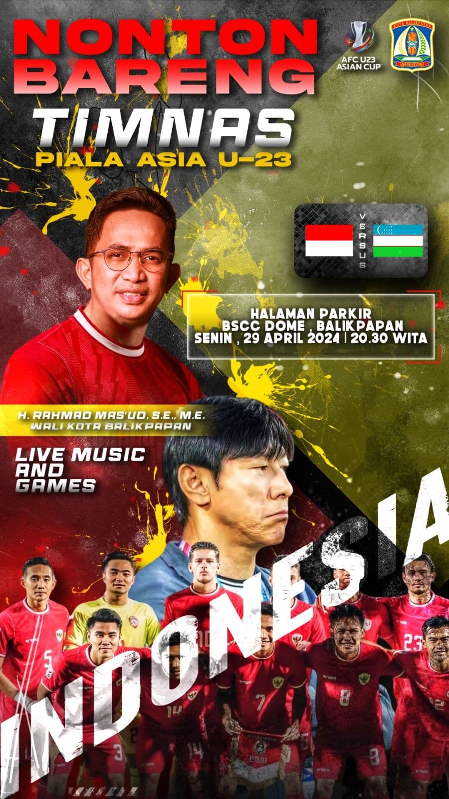 Nobar Semifinal Indonesia vs Uzbekistan di BSCC Dome, Wali Kota Optimis Timnas Menang!