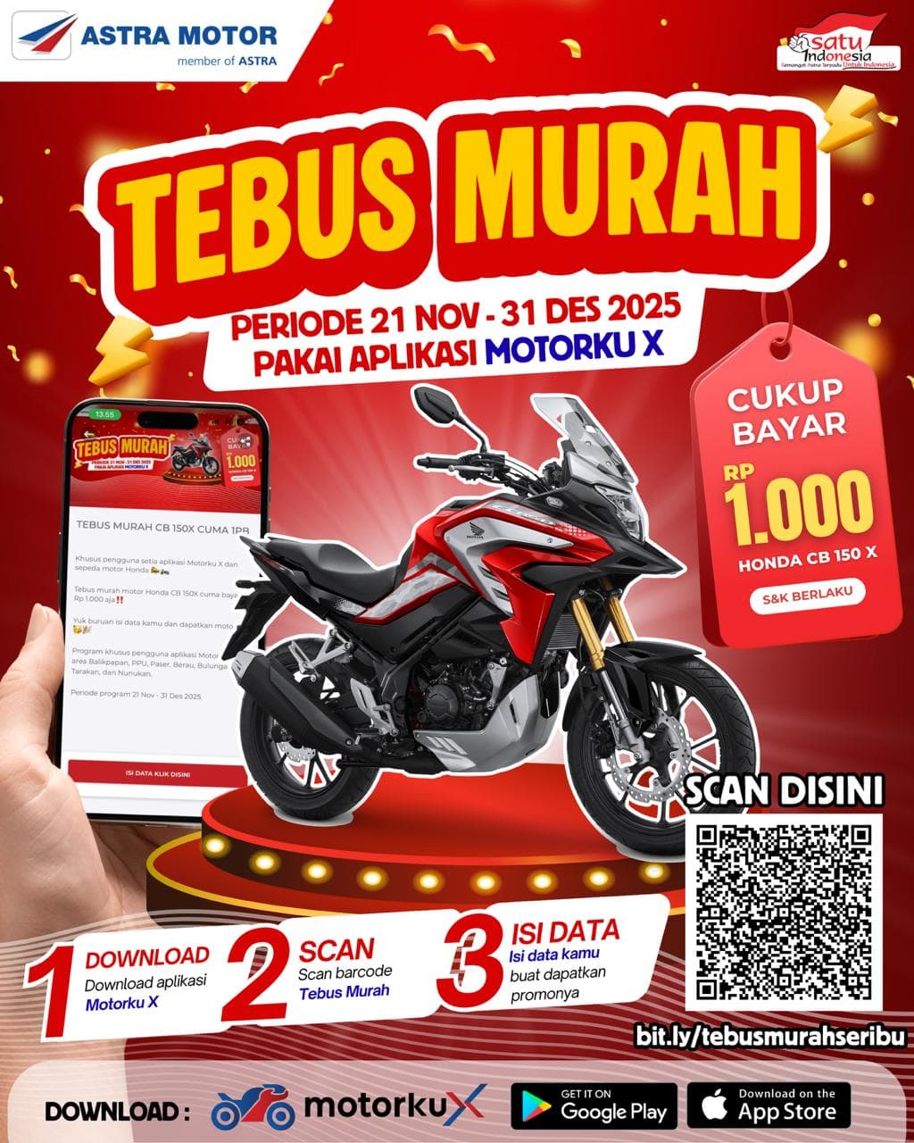 Tebus Honda CB150X Cuma Rp1.000, Astra Motor Kaltim 1 Hadirkan Promo Spesial