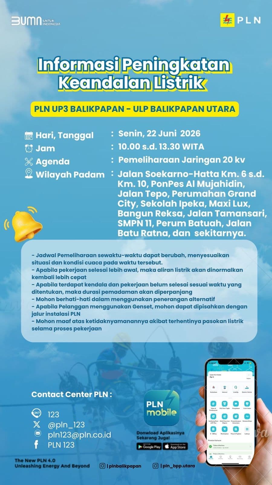 PLN Umumkan Pemadaman Listrik Terjadwal di Balikpapan Utara Hari Ini