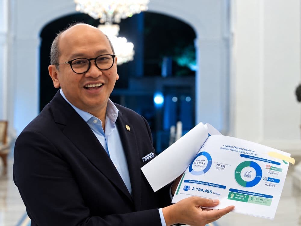 Menteri Investasi Roslan Perkasa Roeslani  menunjukkan data realisasi investasi di Indonesia. 