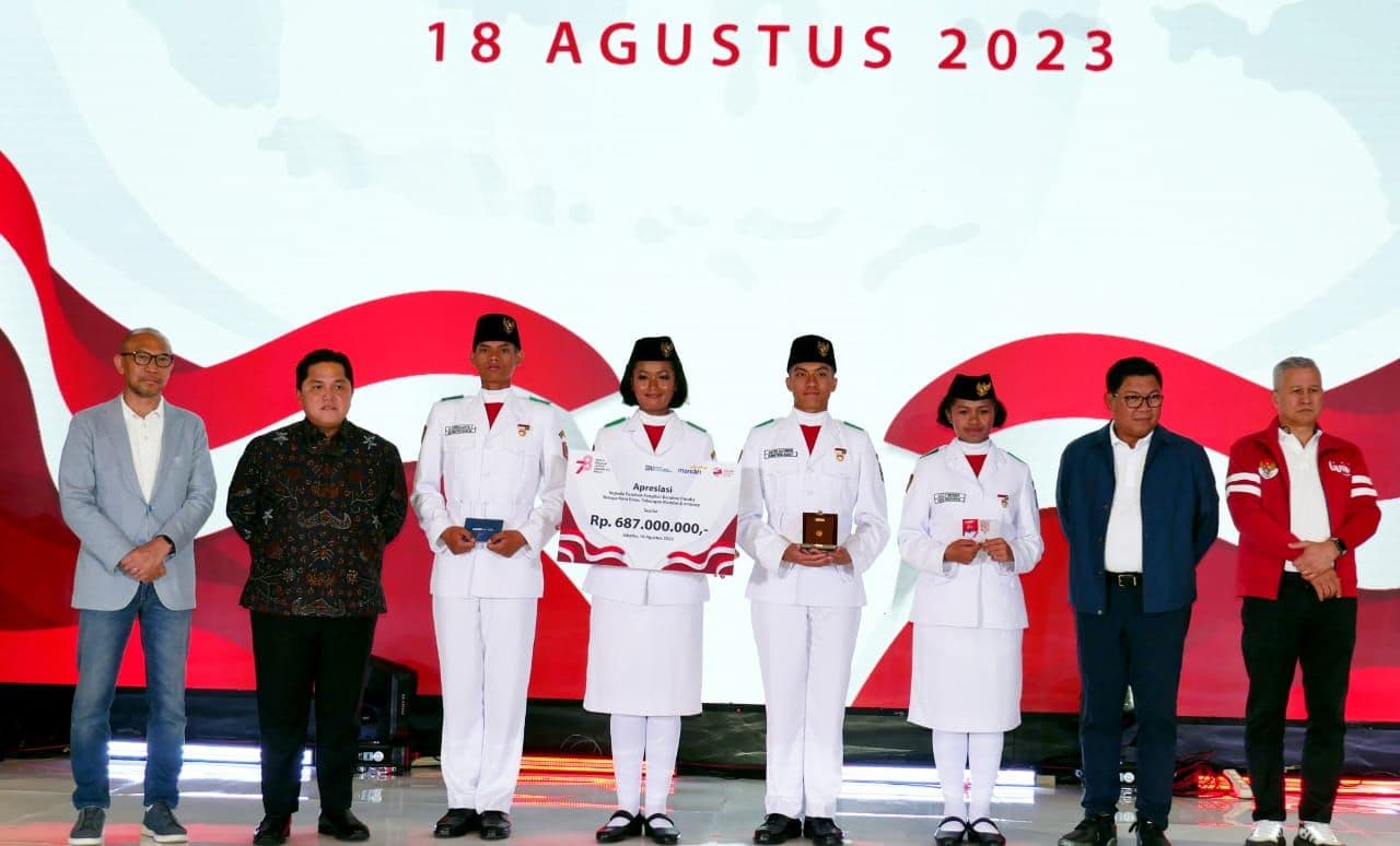Bank Mandiri Group berikan apresiasi buat anggota Paskibraka tingkat pusat di Auditorium Plaza Mandiri, Jakarta, Jumat, 18 Agustus 2023.