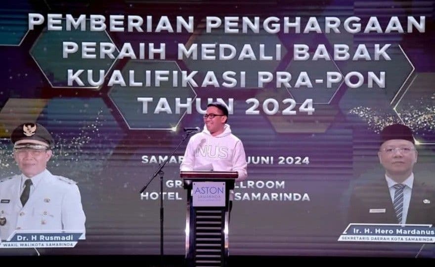 Wali Kota Samarinda Andi Harun dalam acara Pemberian Penghargaan Peraih Medali Babak Kualifikasi Pra-PON Tahun 2024, Minggu (23/6/2024) malam.